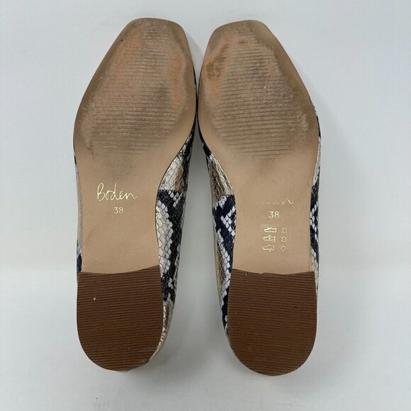 Boden Flats Olive Ballerinas Shoes Sz 38 Metallic Snake print Square toe - Picture 3 of 14